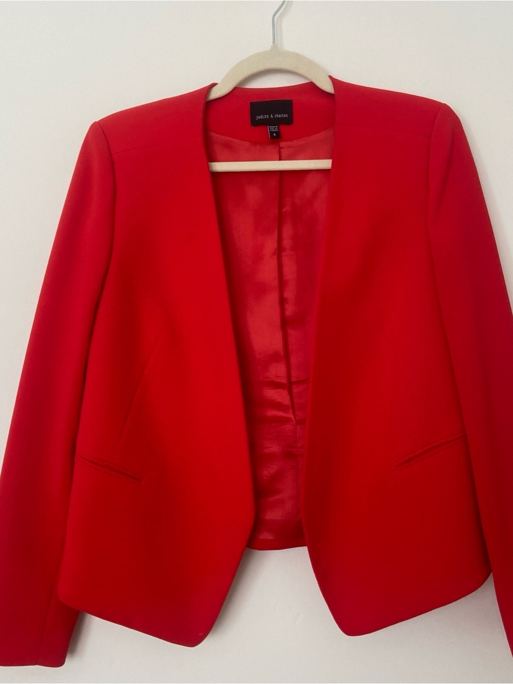 Judith and Charles Red Open Front Tailored Blazer size 8 - Picture 2 of 11